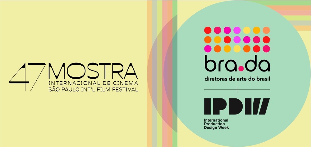 Arte colorida com os dizeres 47 Mostra Internacional de Cinema - São Paulo International Film Festival e Brada - Diretoras de Arte do Brasil